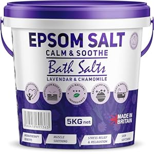 Scented Epsom Bath Salts 5kg Infused with Lavender Chamomile Essential Oil, 100% Natural Mineral Salts – Supports Sleep and Relieves Aching Muscles Magnesium Sulphate Foot Soak Bath Epsom Salts
