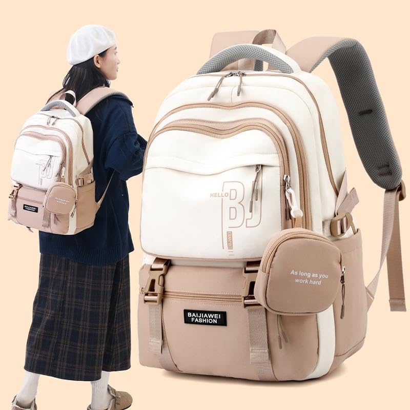 Image of EXVITO Backpack Bags for Women with Small Zipper Pouch College Bag for Girls, School Bags for Girls 13-14 years with Cute Accessory 18.1 Inch Book Backpack for School, Camping, Travel