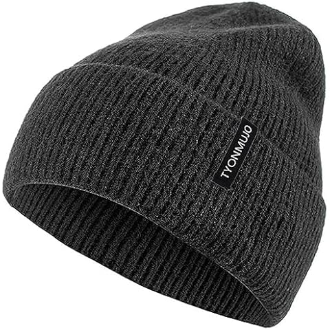TYONMUJO Lined Knit Beanie for Men Women Skull Cap Striped Black Cover