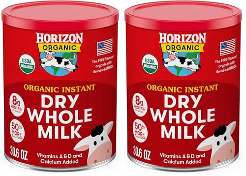 Horizon Organic Instant Dry Whole Milk Powder,30.6 oz,USDA Organic,Non-GMO,Shelf Stable,Great for Baking,Cooking,Beverages,Emergency Storage,Pantry Essential,(Pack of 2)