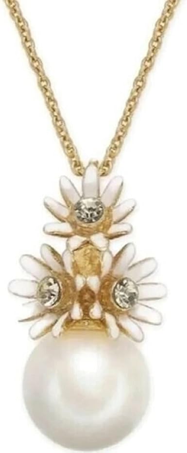 Pendant Pearl Flower Necklace Gold Tone 