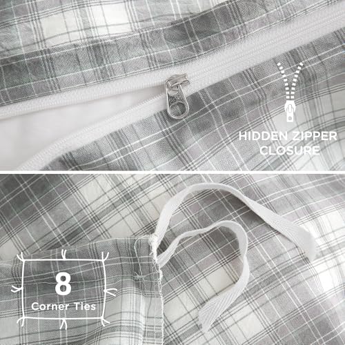 Image of TOCOMOA Plaid Duvet Cover Set 100% Washed Cotton Like Linen Feel Super Soft Comfy 3 Piece Grey and Green Gingham Checkered Bedding Comforter Cover Set (King 104 inchx90 inch, Comforter Not Included)