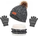 Gorro de Invierno para niños,Conjunto de Bufanda y Gorro Guantes 3 Piezas,Invierno Lindo Guantes Cálido Bufanda Punto...