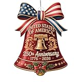 United States 250th Anniversary Bell Ornament 1776-2026, 2D Acrylic 250th Anniversary USA Christmas Tree Ornament, Patriotic Christmas Ornament, Patriotic Collectors Decor, Gift for US Citizens