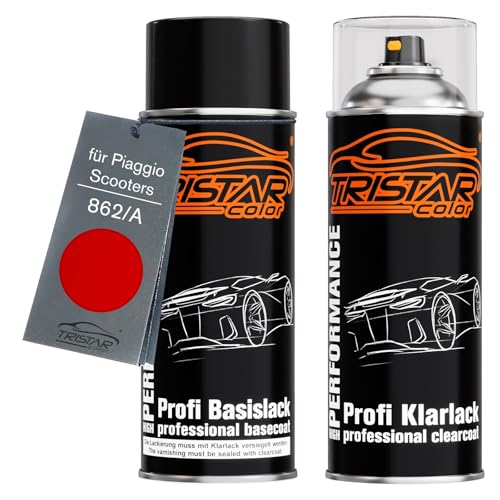 TRISTARcolor Pintura para motos Set de botes de spray para Piaggio Scooters 862/A Red Sprint Pintura base pintura transparente aerosol 400 ml