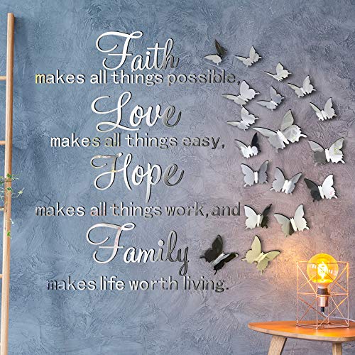 3D Acrylic Mirror Wall Decor Stickers Removable Butterfly Mirror Wall Stickers Diy Faith Makes All Things Possible For Home Office School Teen Dorm Room Mirror Wall Decoration (Silver) #TOP3