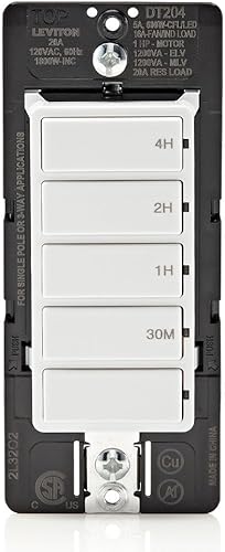 Leviton Interruptor de cuenta regresiva DT204-1LW para luces, ático, calentadores, bombas de piscina, 30 minutos, 1-2-4 horas, requiere cable disponible en Yaxa Venezuela