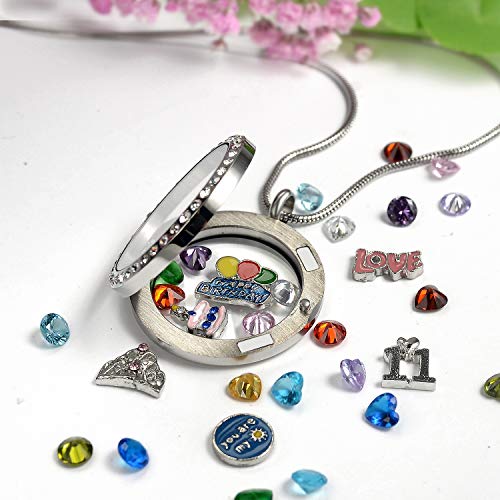 Birthday Gifts for Her, Floating Living Memory Locket Necklace Pendant with Charms & Birthstones for 6th 7th 8th 9th 10th 11th 12th 13th 14th 15th Sweet 16 18th 21st 30th3