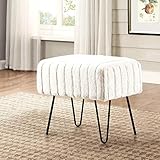 Home Soft Things Super Mink Faux Fur White Ottoman Bench 19' x 13' x 17' H, Bright White, Living...