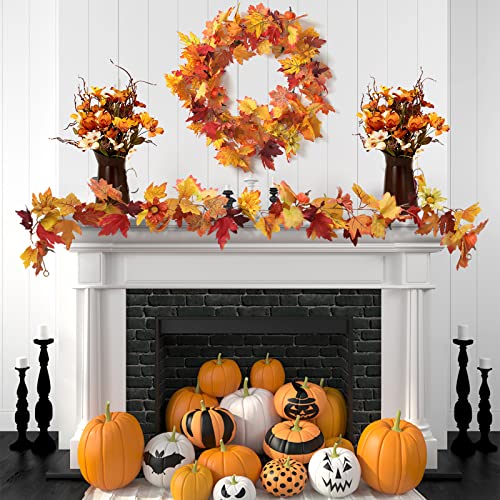 Dremisland Artificial Fall Maple Leaf Garland 5 Feet Fake Berries Sunflower Pumpkin Autumn Vine Decoration For Wedding Party Thanksgiving Dinner Fireplace Door Frame Doorway Backdrop Decor #TOP4