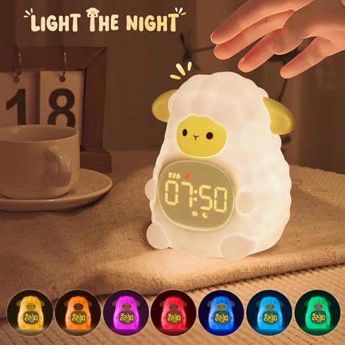Image of Sheep Alarm Clock with Night Light for Kids with Sleep Training and Sound Machine, Rechargeable Silicone Lamp OK to Wake Clock,Cute Animal Tabletop Lamp, Perfect Sleep Companion for Boys Girls