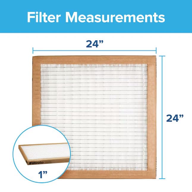 Filtrete 24x24x1 Air Filter, 3M MERV 5 HVAC AC Furnace Filter Replacement,  (Actual Size 23.81x23.81x0.88 in)