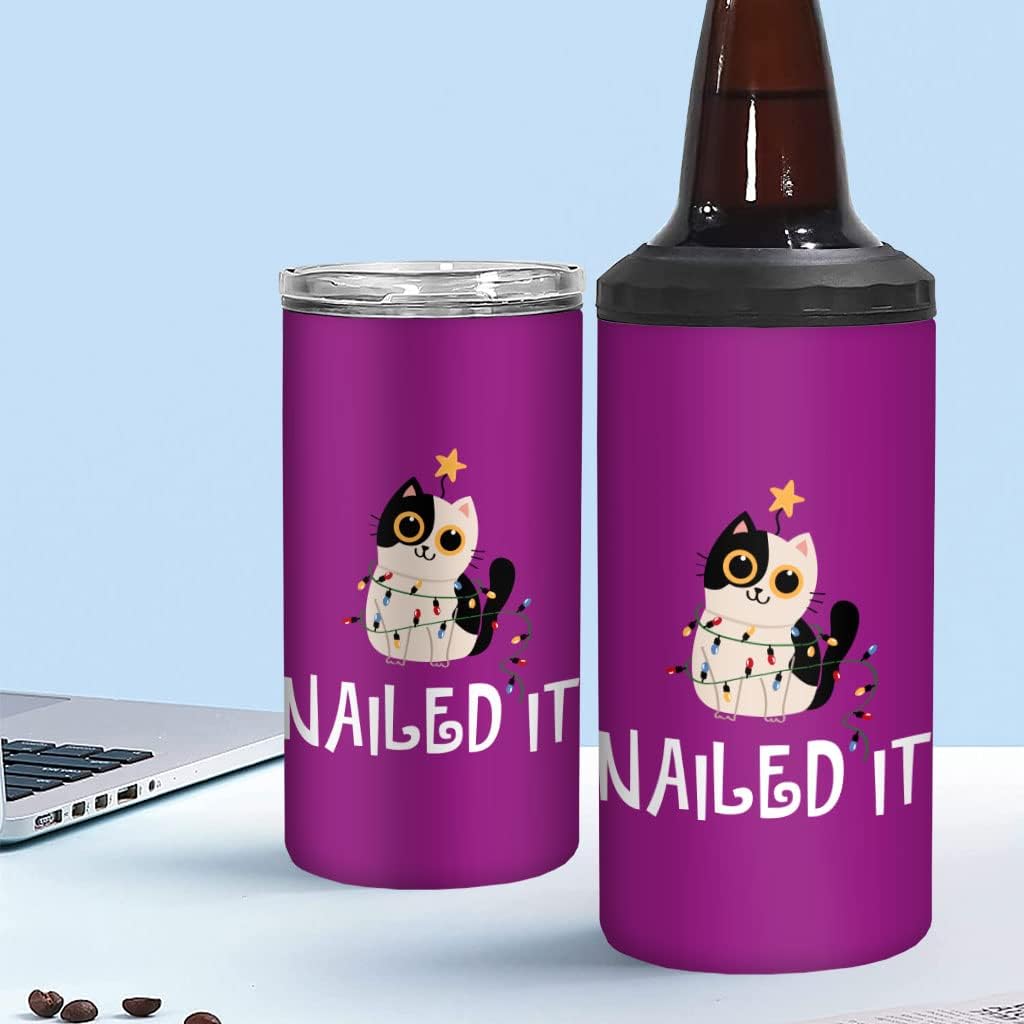 Nailed It Insulated Slim Can Cooler - Cute Cat Can Cooler - Illustration Insulated Slim Can Cooler