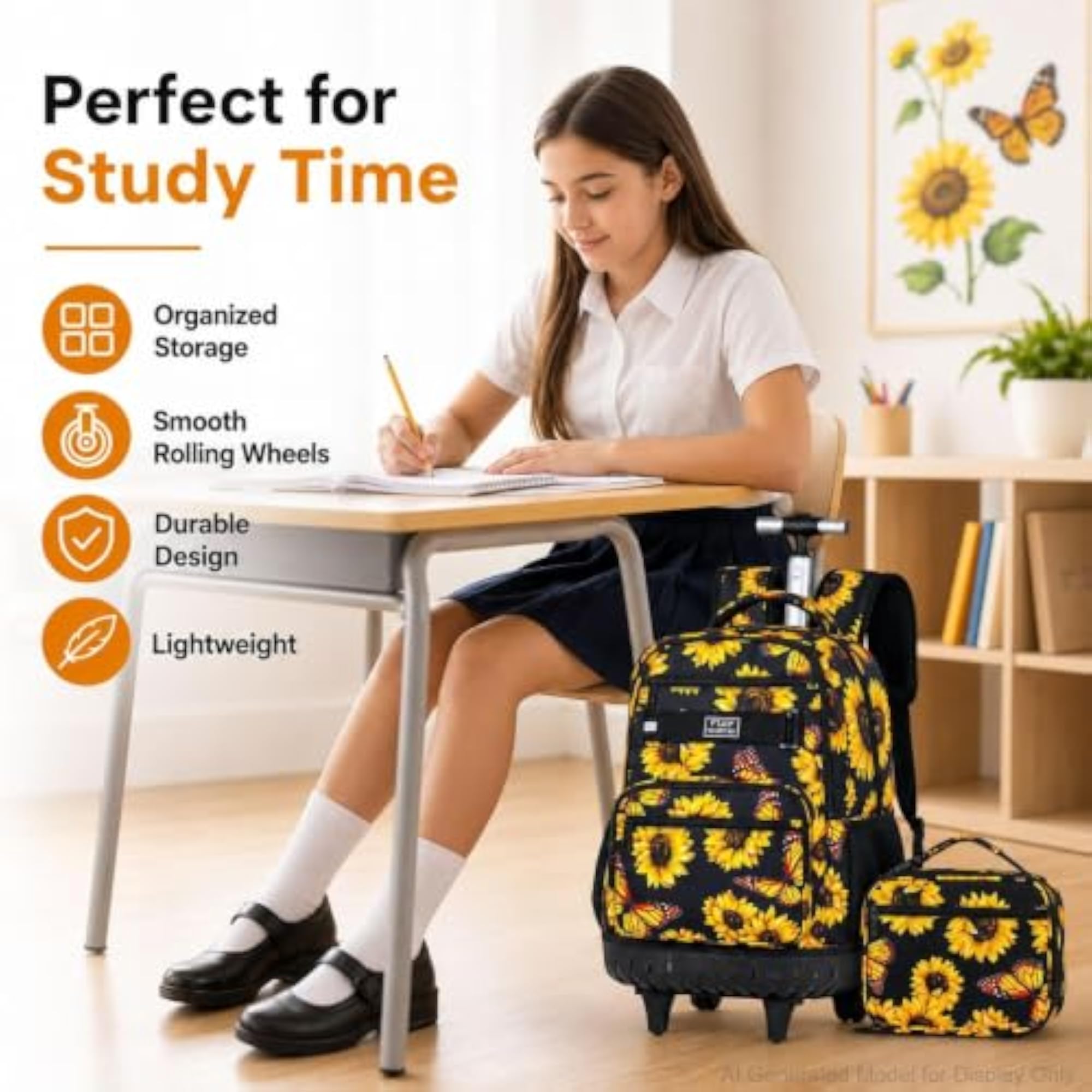 3PCS Rolling Backpack Set for Women