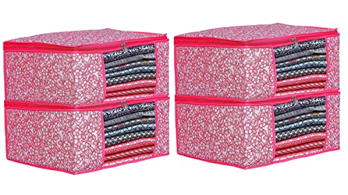 Image of ANKIT INTERNATIONAL Saree Cover Bag /Pink Phool Design Clothes Storage Bag /Saree Covers For Storage /Pack of 4