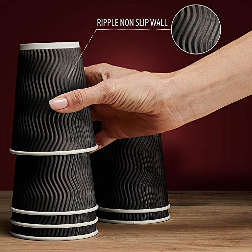 Insulated Disposable Coffee Cups 12 oz, 100 Packs - Paper Cups for Hot Beverage Drinks To Go Tea Coffee Home Office Car Coffee Shop Party (Black) - Thumbnail 4