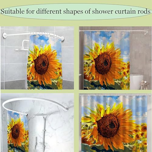 Rideau de douche imperméable avec ourlet lesté jaune fleur