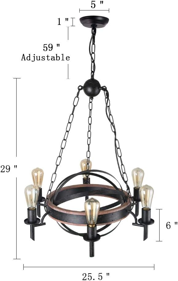 Top Brands Giluta Globe Chandelier Light Industrial Metal Chandelier Retro Castle Pendant Light Displays Changeable Hanging Ceiling Light Fixture 6 Lights for Entryway Foyer Hallway (C0051)