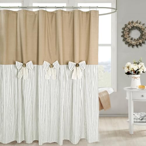 DOSLY IDÉES Linen Button Farmhouse Camel Shower Curtain,Bowknot,L...