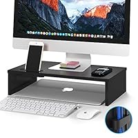 BONTEC Monitorständer, Unterbau Bildschirm, PC Bildschirm Ständer mit Handyhalter, Ergonomischem Laptop-Druckerständer mit Kabelführung für Laptop, Computer, Notebook, iMac, PC, 42CM, Schwarz