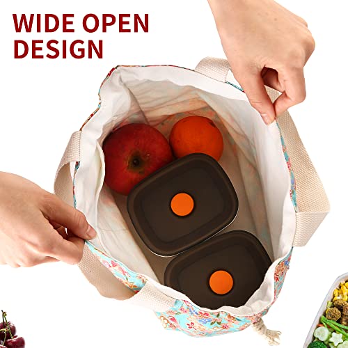 Lunch Bento Tote Pouch Reusable Small Cute Lunch Bag With Drawstring Suitable For Girls Adults Women Work Beach Camping Picnic (Flowers)) #TOP5