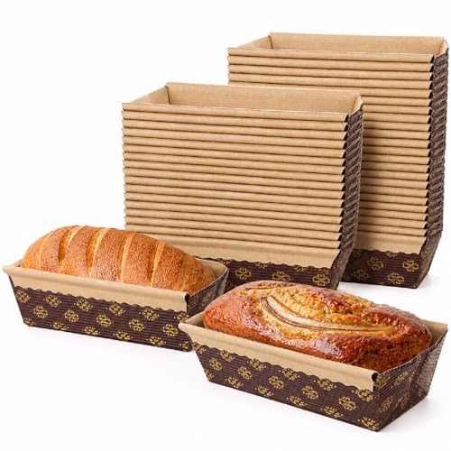 ABuff 50 Pack Paper Loaf Pans Disposable Paper Baking Loft Mold 6 x 2.5 x 2 inch Rectangle Paper Baking Pans for Quick Bread Small Pumpkin Breads Microwave Oven Freezer Safe