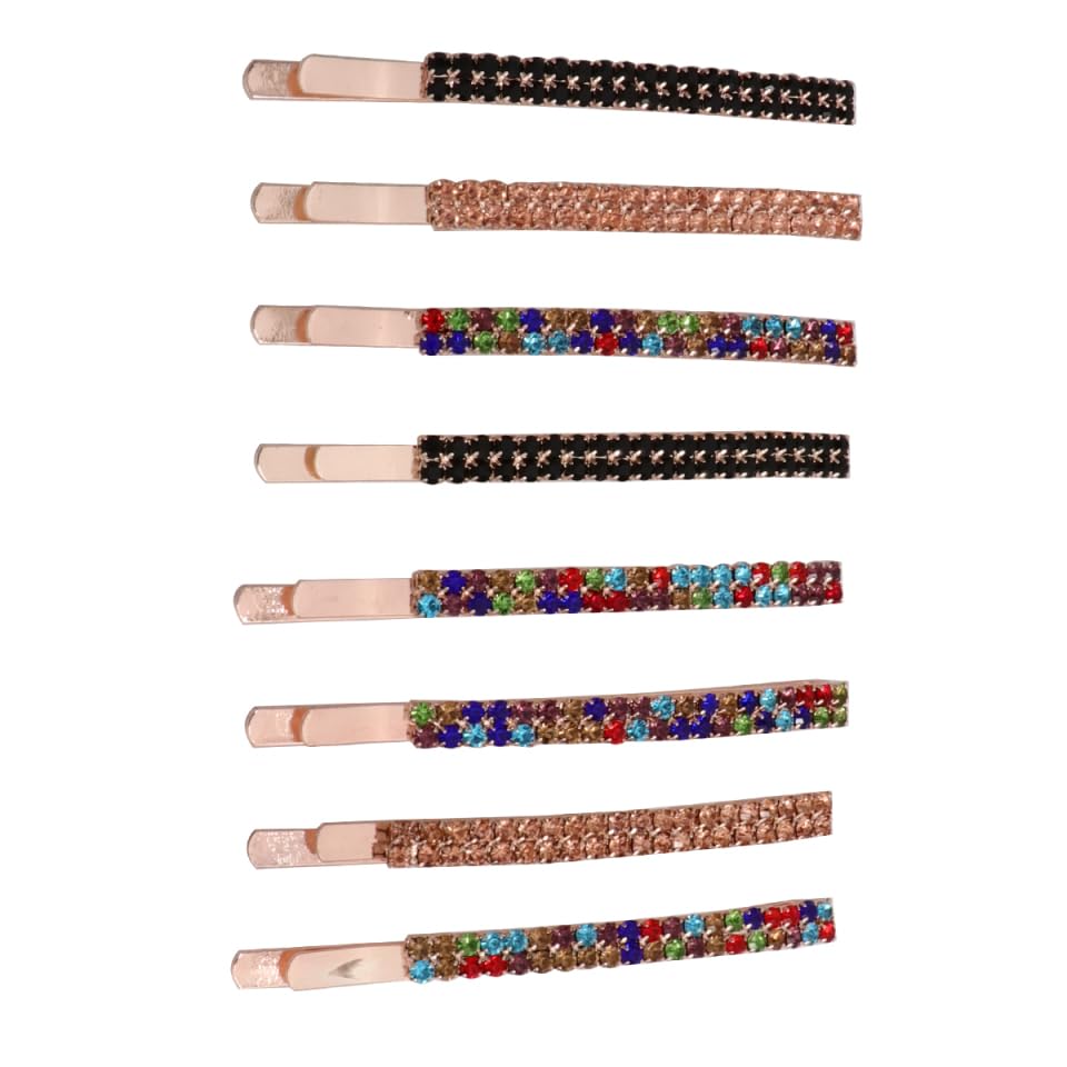 minkissy Rhinestone Hair Clip Set 8Pcs One-Line Barrette Hair Accessories for Women Girls Wedding Party Daily Styling