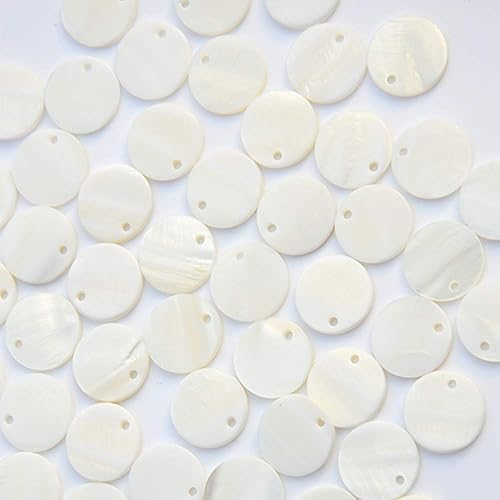 Miniatura 2 de Cuentas de concha, 100 cuentas planas redondas de madre de perla de 0.59 pulgadas para hacer joyas (blanco)