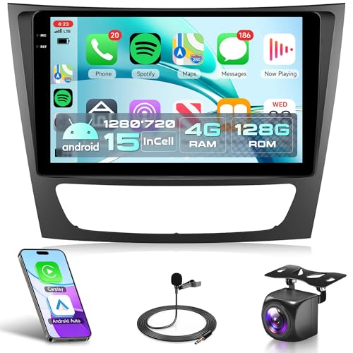 Rimoody 4G+128G Car Stereo for Mercedes Benz E Class W211 E320 E500 E350 CLS W219 E200 2002-2010 Wireless CarPlay Android Auto, Android Car Radio 9''/GPS/Bluetooth/FM RDS/EQ/Wi-Fi/Rear Camera by Rimoody - Used condition - CA$231.39