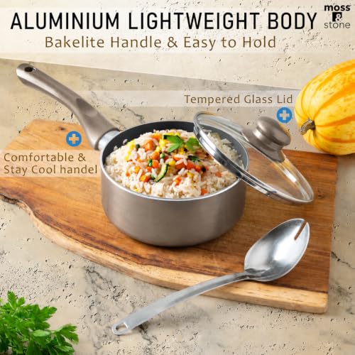 Image of Moss & Stone 6 Pcs Dark Grey Nonstick Cookware Set, Pots And Pans Set Non stick With Glass Lid, Induction Cookware, Stay-Cool Handle PTFE /PFOA Kitchen Pots 6-Piece with Frying Pans & Saucepan