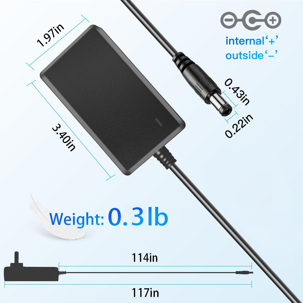 Alimentatore 9V, 2A Max., Adattatore di alimentazione 9V, Cavo di alimentazione DC 9V con spina 5,5x2,1mm, cavo di alimentazione di prolunga da 3 m può essere adatto per dispositivi da 9 Volt 2000mA