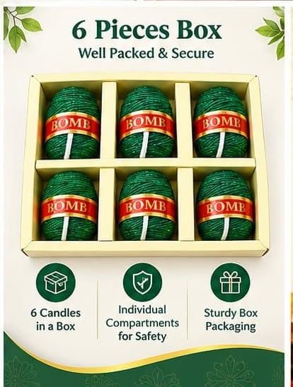 Image of Sutli Bomb Shaped Decorative Candles for Diwali Decoration (Pack of 6) | Festive Green Cracker Design Wax Candles | Home Decor, Pooja, Diwali Gift, Party & Festival Decoration