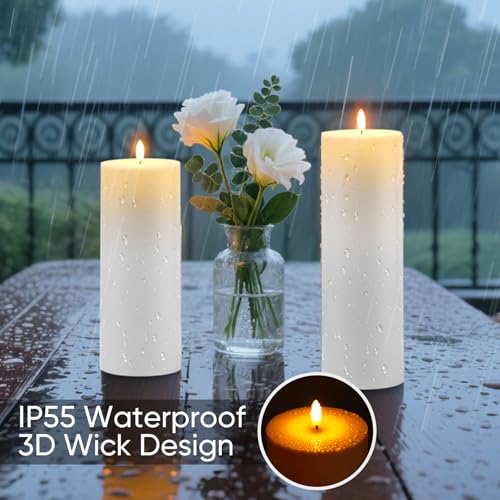Image of Raycare 4'' X 10'' Large Waterproof Outdoor Flameless Candle, Battery Operated LED Candles with Remote Control and Timer, Electric Fake Plastic Pillar Candles, Ivory