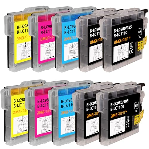 Amaprint 10 XL Cartuchos Compatible con Brother LC1100 para DCP 195c DCP 165c MFC 250c MFC 490cw MFC 5490cn MFC 5890cn MFC 6490cw MFC 255cw MFC 290c MFC 295cn MFC 297c