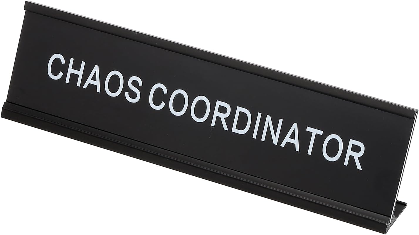 PATIKIL Funny Nameplate, 8"x2" Novelty Desk Sign Plaque Aluminum Desk Name Plate with Base for Office, Black White (Can I Help You Please Say No. Please Say No.)