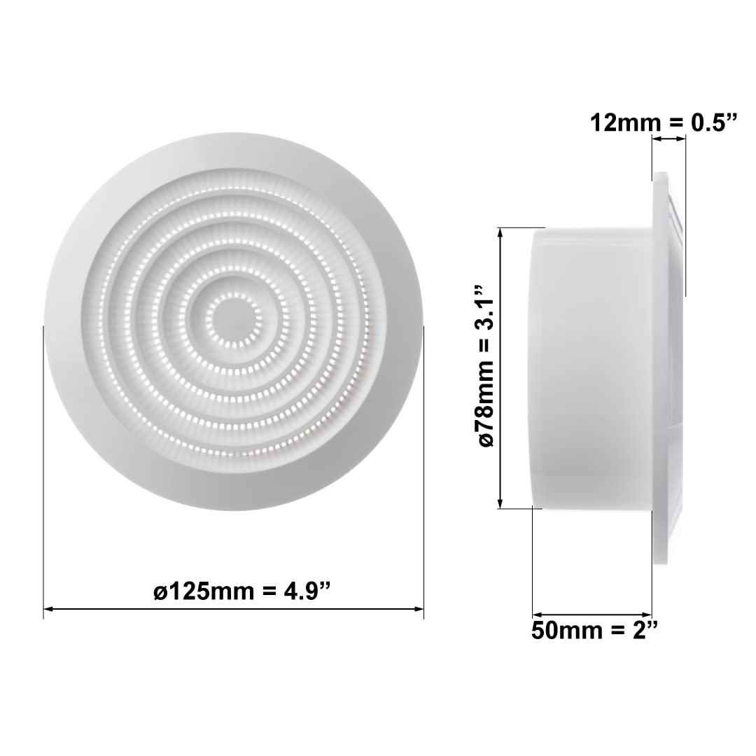 Weißes Rundes Lüftungsgitter 80 Mm Mit Insektenschutzgitter – Wand- Oder Deckenmontage, ABS-Kunststoff, Made In EU