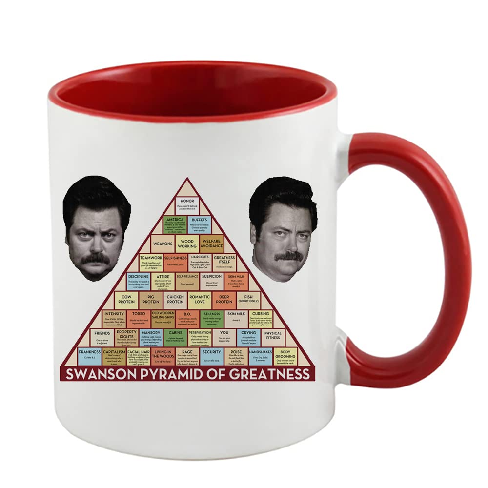 Ron Swanson's Pyramid of Greatness Birthday, Secret Santa Unique Inside Coloured Ceramic Mug Coffee Tea Mug. (Red Inside Coloured and Handle)