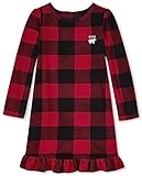 The Children's Place,Girls Matching Family Bear Buffalo Plaid Fleece Nightgown,Ruby,L (10/12)