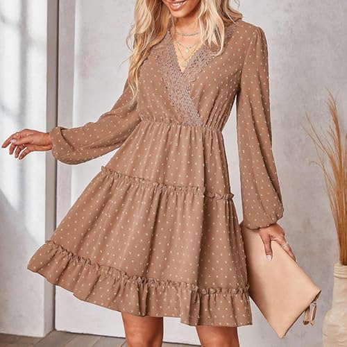 Robe de printemps à manches longues style décontracté et chic col V S