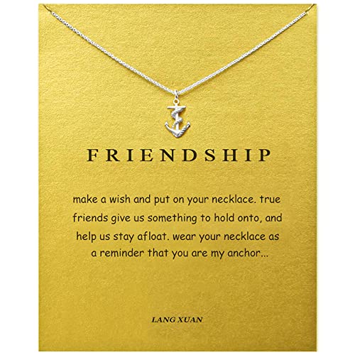 LANG XUAN Friendship Anchor Necklace Good Luck Butterfly Pendant Chain Necklace with Message Card Gift Card for Women Girl