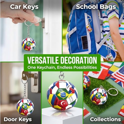 Celblisora 4er-Set Fußball-WM-Schlüsselanhänger 2026 mit Fußballmotiven und Nationalflaggen,WM-Geschenke & Accessoires für Herren,Sportartikel,Rucksackanhänger
