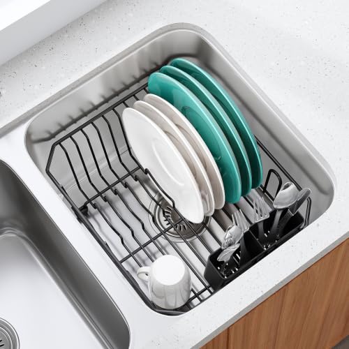 Image of JASIWAY in Sink Dish Drying Rack, Stainless Steel Small Black Dish Drainer