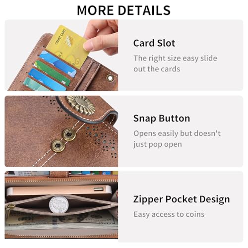 SENDEFN Leather Womens Wallet RFID Blocking Billfold Credit Card Holder Wristlet Ladies Clutch Purse4