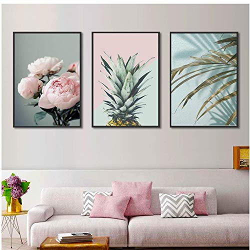 Peinture sur toile de qualité supérieure fleur rose et feuille 50x70cm
