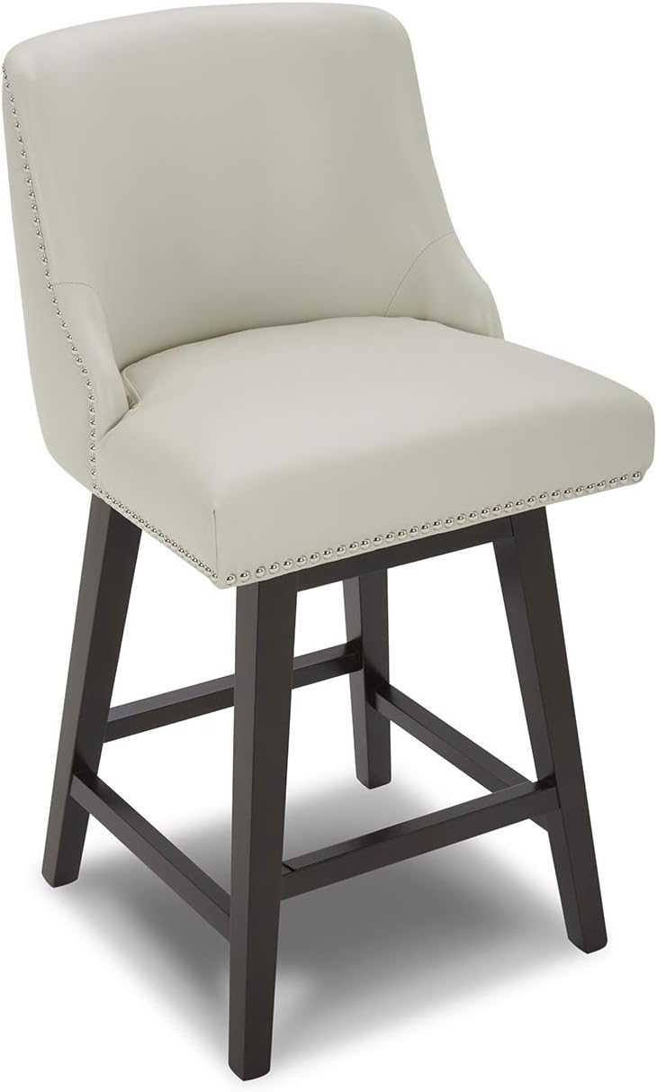 Suреr Bіg Clеаrаnсе! CHITA Counter Height Swivel Barstool, Upholstered Faux Leather Stool, 26" H Seat Height, Creamy Gray