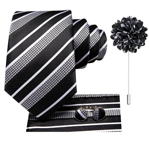 Image of Hi-Tie Men's Tie Lapel Pin Set Pocket Square Cufflinks Formal Woven Silk Tie Sets Wedding Party