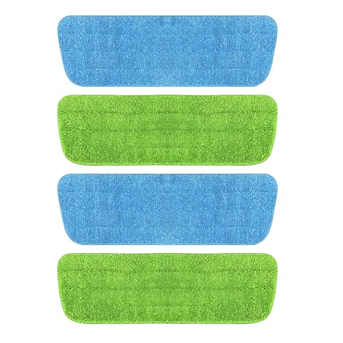 4 Pack Reusable Microfiber Mop Pads for 13''-15'' Spray Mop, Replacement Mop Refills for Wet and Dry Cleaning, Machine Washable Floor Cleaning Pads (Blue and Green)