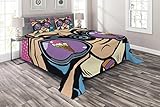 Lunarable Comics Coverlet, Business Man Wants Ice Cream Pop Art Retro Style Parody Humor Cartoon Illustration, 3 Piece Decorative Quilted Bedspread Set with 2 Pillow Shams, Queen Size, Multicolor