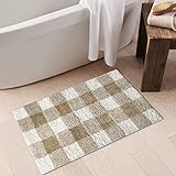 Elrene Home Fashions Farmhouse Living Buffalo-Check Bath Rug, 20 Inches x 30 Inches, Tan