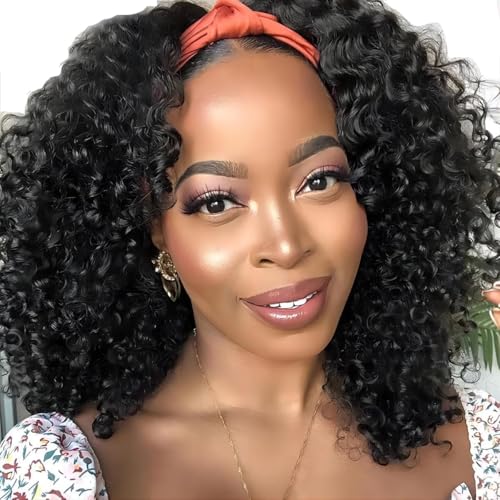 Image of ISEE Headband Wig Glueless Kinky Curly Human Hair Wigs for Women 20 Inch